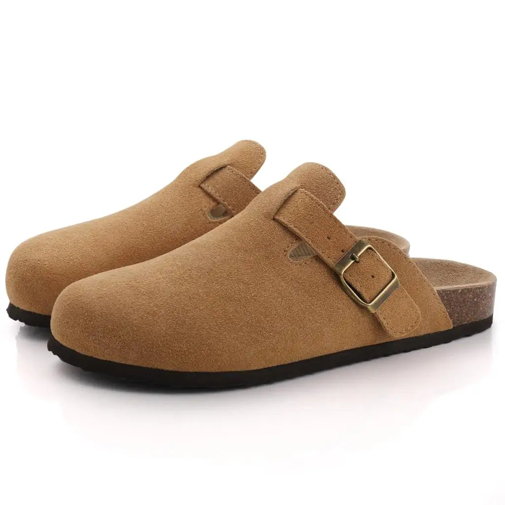 Veroq Suede Mule Sandals — Cork-Cushioned Arch Support You Can Feel