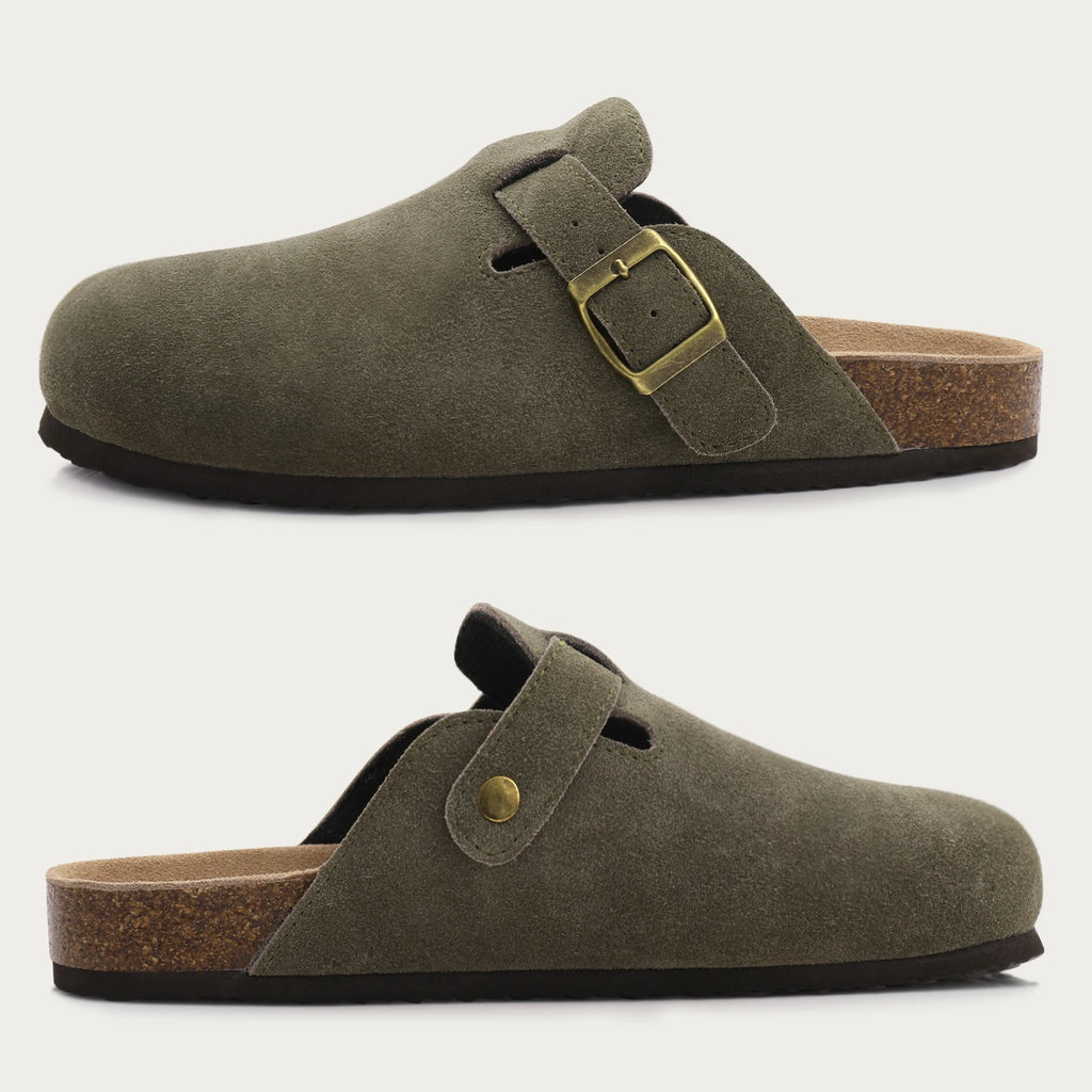 Veroq Suede Mule Sandals — Cork-Cushioned Arch Support You Can Feel