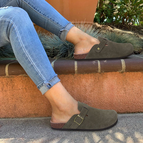 Veroq Suede Mule Sandals — Cork-Cushioned Arch Support You Can Feel