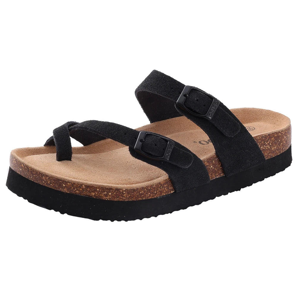Veroq Suede Mule Sandals — Cork-Cushioned Arch Support You Can Feel
