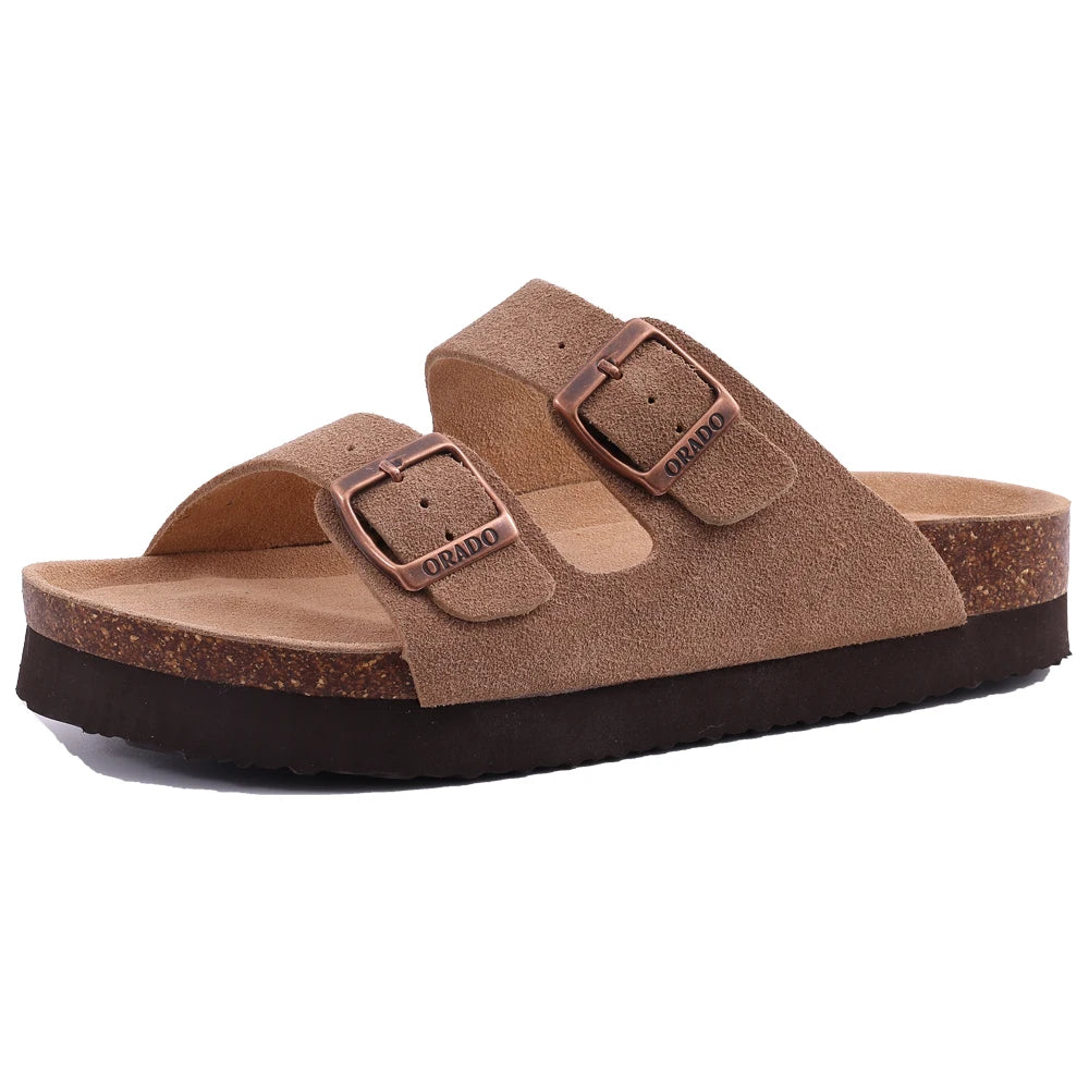 Veroq Suede Mule Sandals — Cork-Cushioned Arch Support You Can Feel